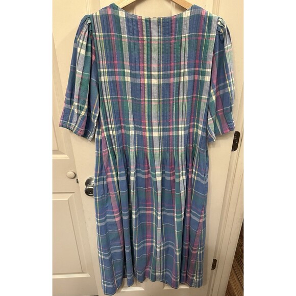 Vintage Matti Sport Pastel Plaid Cottage core PinTuck Midi 100% Cotton Dress‎ 10 - Picture 7 of 12